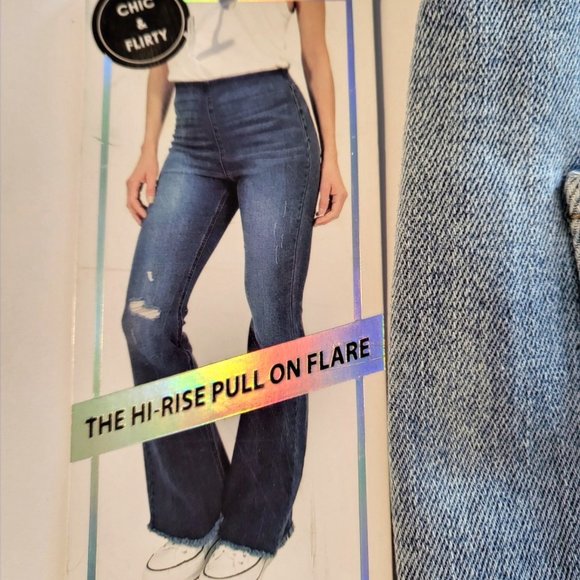 Tinseltown Jeans Tinseltown Hirise Pull On Flare Hand Painted Jeans